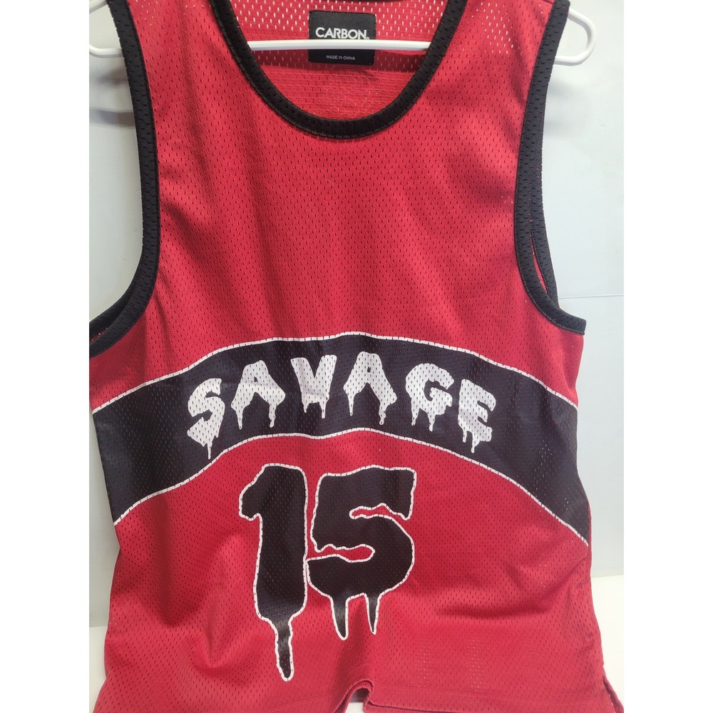 CARBON Red Black Savage 15 Basketball Jersey Mesh Tank Top Men‎ Medium